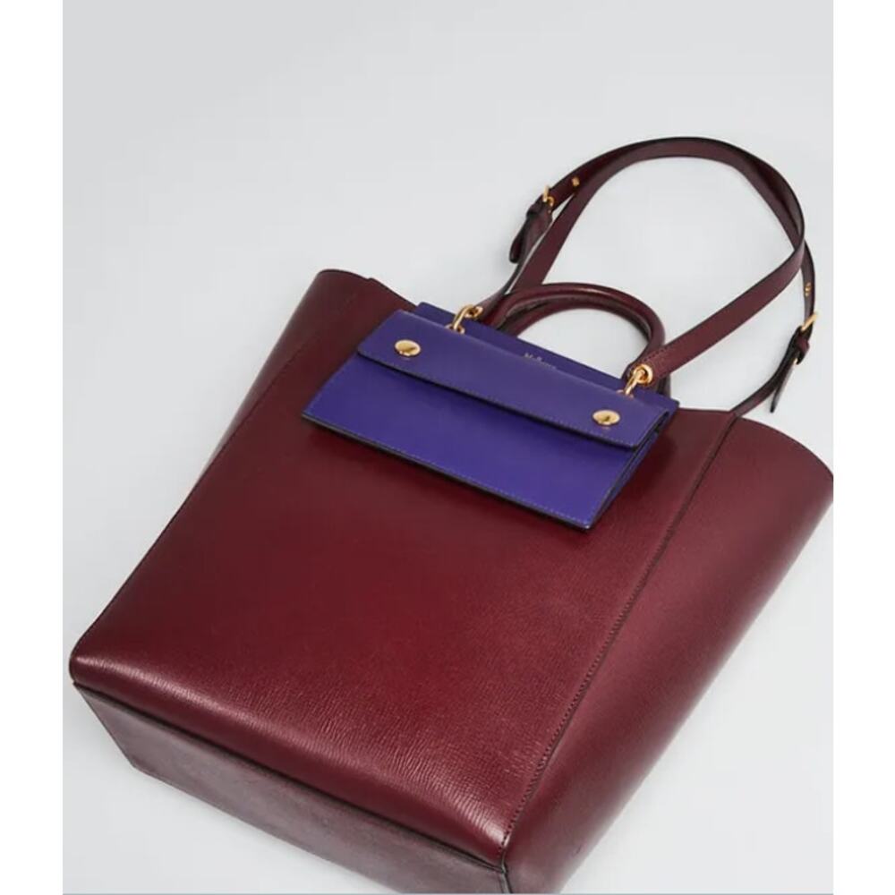 Mulberry Maple Goatskin Leather Tote Burgundy Purple Removable Pouch - Picture 2 of 15